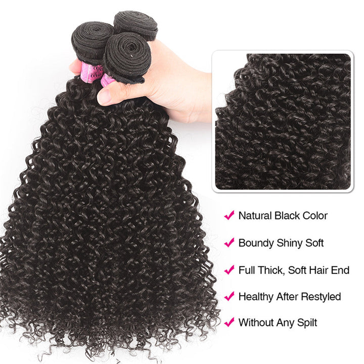 GeetaHair Deep Wave Hair 3 Bundles with 4x4 Lace Closure 100% Human Hair Extension Weaves