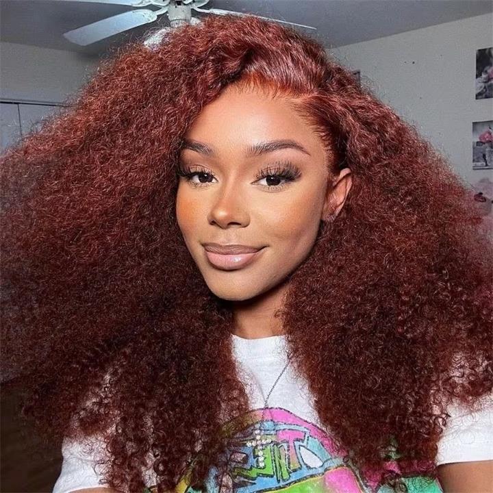 Flash Sale No Code 60% Off Reddish Brown Kinky Curly Wig Human Hair For Black Women no code- Geeta Hair