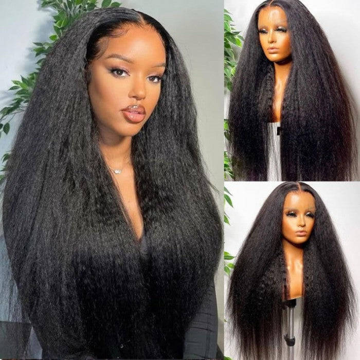 Wear Go Glueless Wigs Kinky Straight Pre Cut HD Transaparent Lace Human Hair Wigs With Breathable Wear & Go Pre Plucked Hairline Cap Air Wig-Geeta Hair