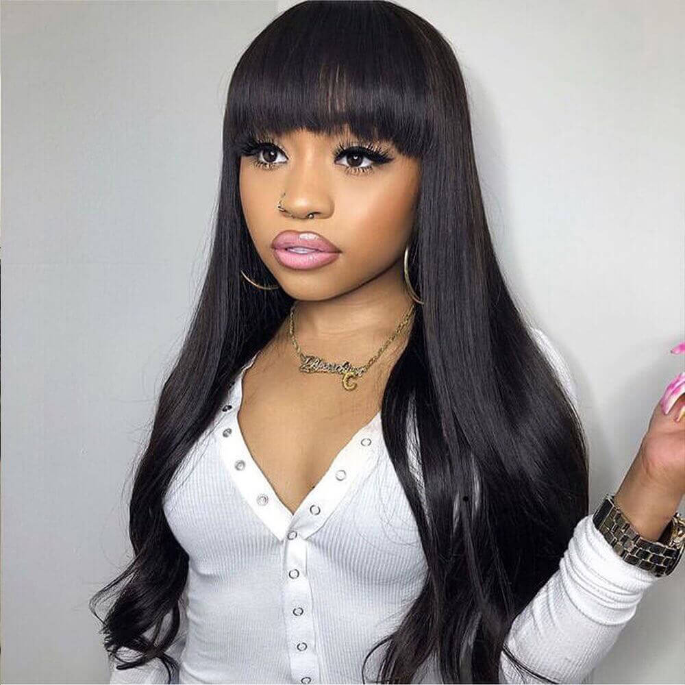 Flash Sale: Long Straight Hair With Bangs Natural Black Hair Wig