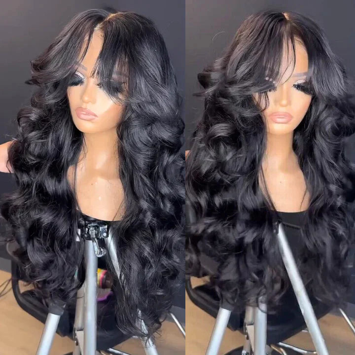 Full 250% Density Loose Body Wave Human Hair Wigs 13x4 Ocean Wave Lace Front Wigs with Curtain Bangs-Geeta Hair