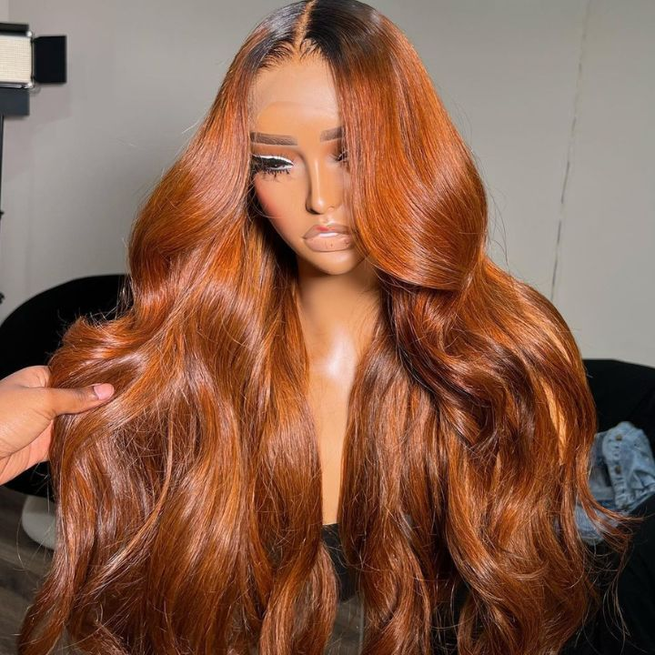 Ginger Color Lace Front Wig Body Wave 13x4/4x4 HD Lace Human Hair Wigs Ombre Colored Wigs With Dark Roots-Geeta Hair
