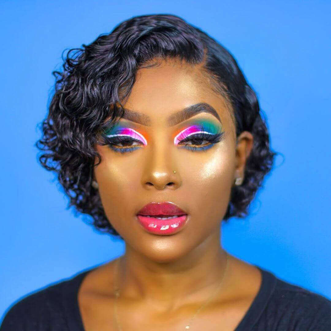 Short Curly Pixie Cut J Part Lace Frontal Wig Pre Plucked Natural Hairline For Women -Geetahair