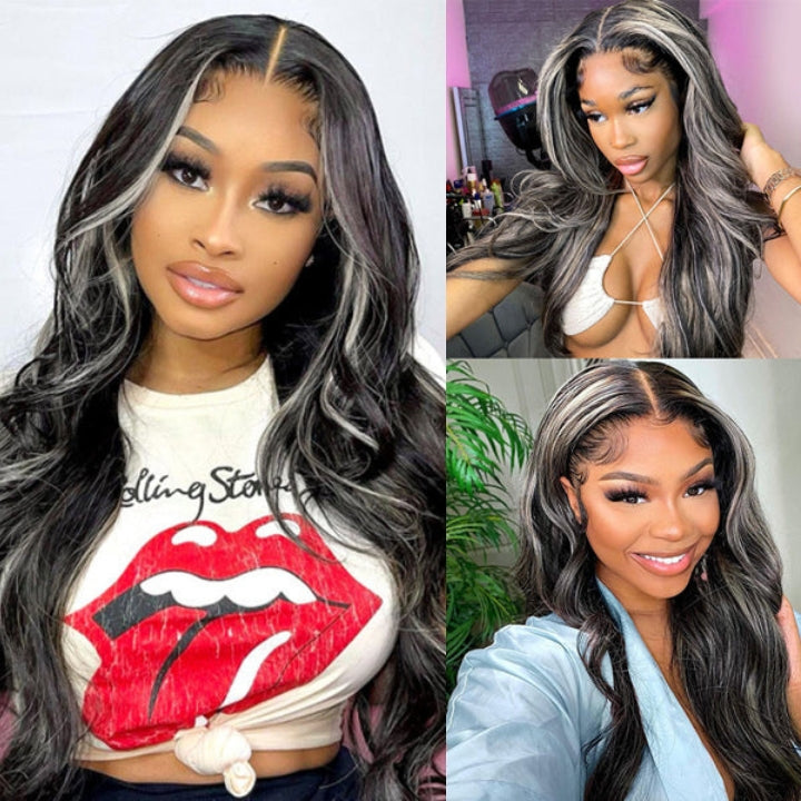 platinum blonde balayage on black hair 4x4/13x4 HD Lace Wig Highlight Body Wave Human Hair Wigs