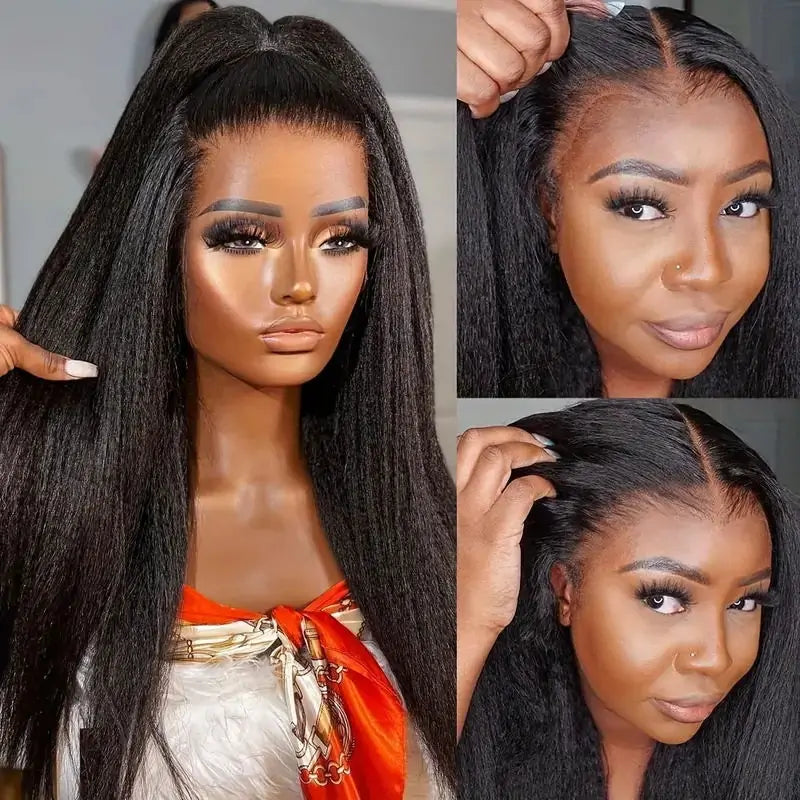 Wear Go Glueless Wigs Kinky Straight Pre Cut HD Transaparent Lace Human Hair Wigs With Breathable Wear & Go Pre Plucked Hairline Cap Air Wig-Geeta Hair