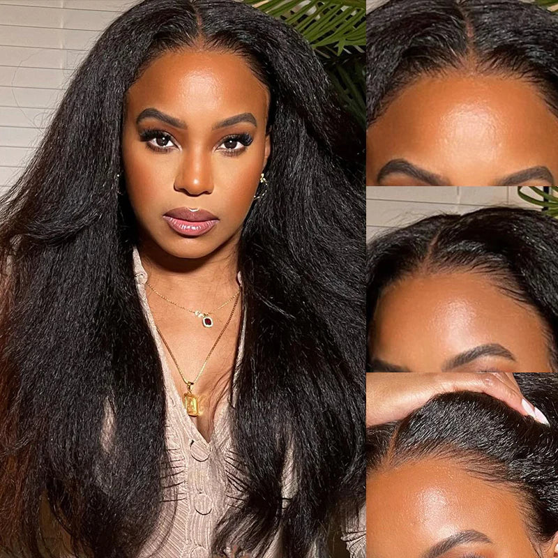 Wear Go Glueless Wigs Kinky Straight Pre Cut HD Transaparent Lace Human Hair Wigs With Breathable Wear & Go Pre Plucked Hairline Cap Air Wig-Geeta Hair