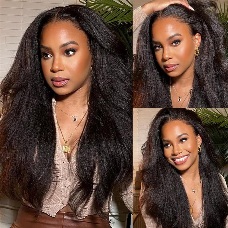 Wear Go Glueless Wigs Kinky Straight Pre Cut HD Transaparent Lace Human Hair Wigs With Breathable Wear & Go Pre Plucked Hairline Cap Air Wig-Geeta Hair