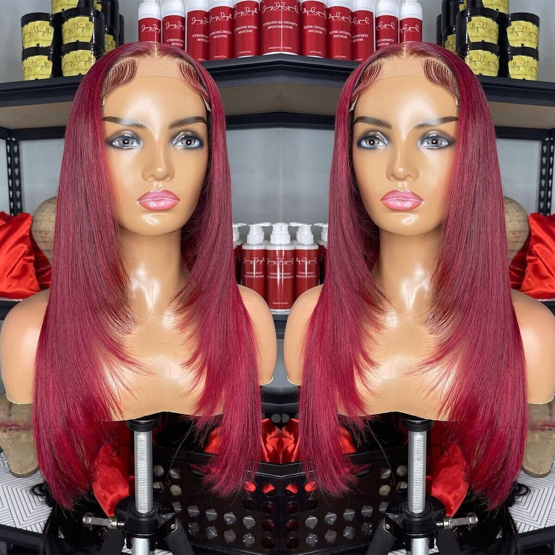 Layered Cut Lace Front Wig 99J Color Straight 13x4 Lace Frontal Wigs 180% Density- Geeta Hair