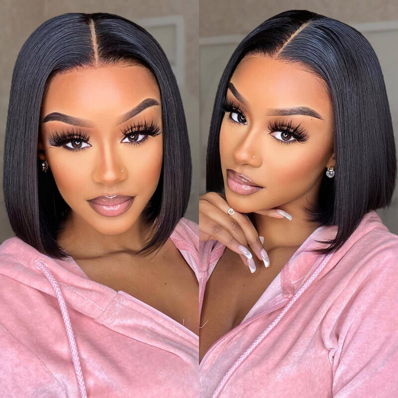 Short Straight Bob Wig T Part Lace Front Wig Virgin Human Hair 150% Density-Geeta Hair