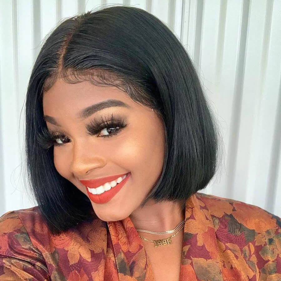 Short Straight Bob Wig T Part Lace Front Wig Virgin Human Hair 150% Density-Geeta Hair