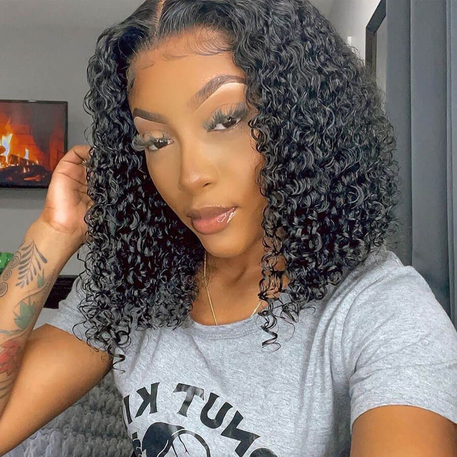 Short Curly Bob 4x4 HD Lace Closure Wig Thick Human Hair Bob Wigs 180%/250% Density With Baby Hair-Geeta Hair