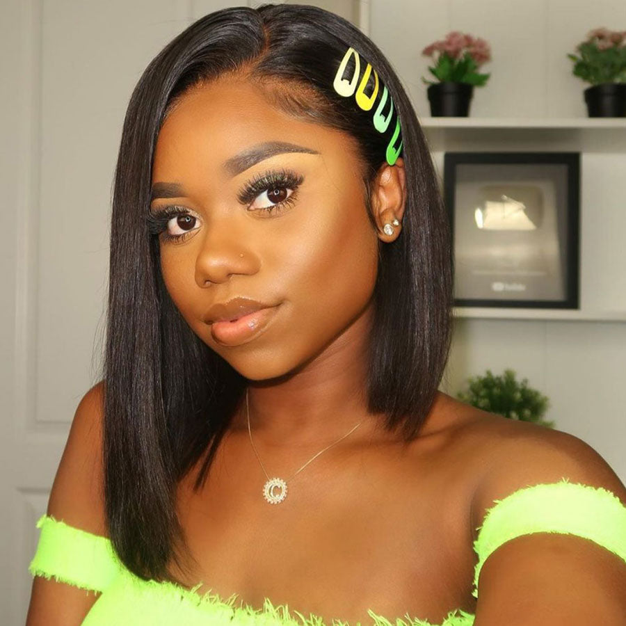 24 Hours Shipping Short Straight HD Lace Bob Wig Natural Black Pre Plucked With Baby Hair Human Hair Wig