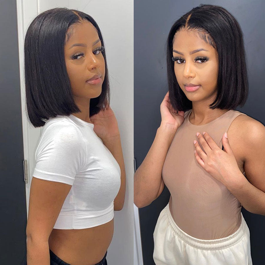 Short Straight Bob Wig T Part Lace Front Wig Virgin Human Hair 150% Density-Geeta Hair