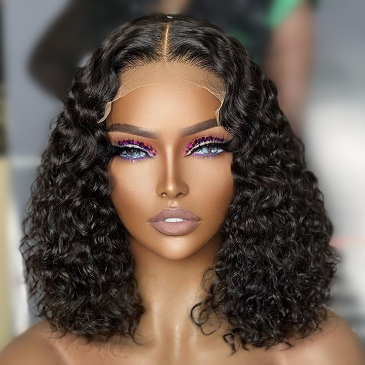 Spanish Curly Bob Wig 5x5 HD Lace Closure Wig 12"-18" Human Hair Bob Wigs Black Color - Geeta-hair