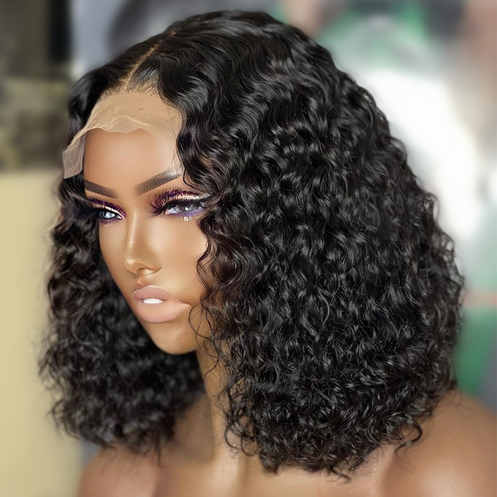Spanish Curly Bob Wig 5x5 HD Lace Closure Wig 12"-18" Human Hair Bob Wigs Black Color - Geeta-hair