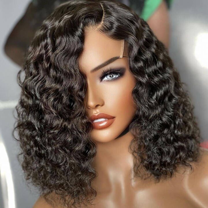 Spanish Curly Bob Wig 13*4/4*4 Short Human Hair Bob Wigs 8"-14" Black Bob Wig - Geeta-hair