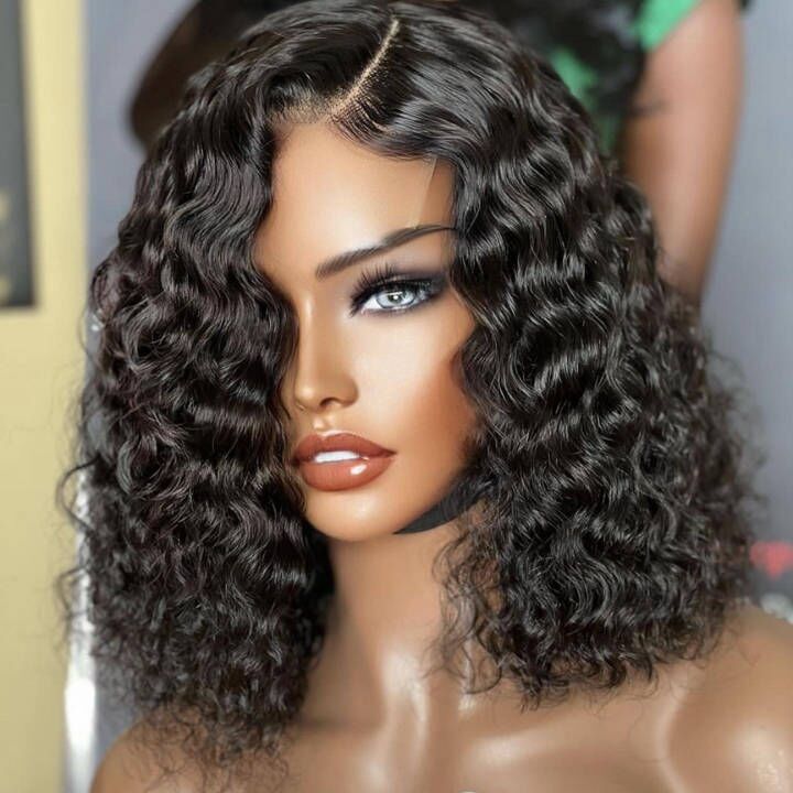 Spanish Curly Bob Wig 13*4/4*4 Short Human Hair Bob Wigs 8"-14" Black Bob Wig - Geeta-hair