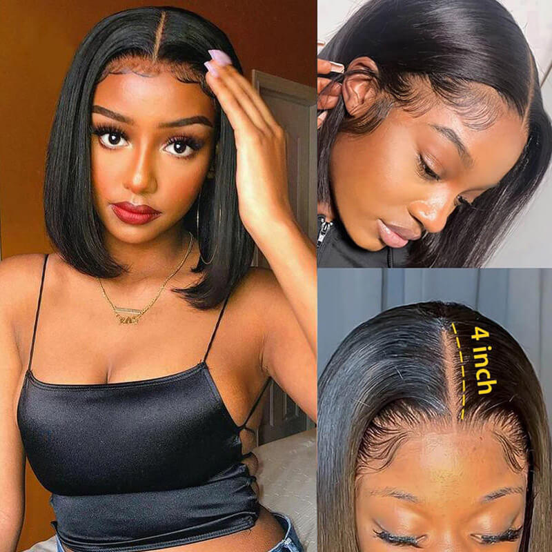 Short Straight Hair Bob Wig Pre Plucked 4x4 HD Lace Closure Human Hair Bob Wigs-Geeta Hair