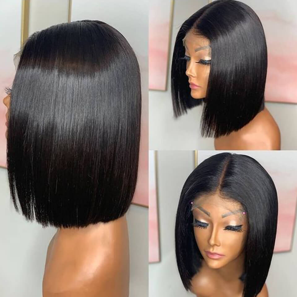 Short Straight Bob Wig T Part Lace Front Wig Virgin Human Hair 150% Density-Geeta Hair