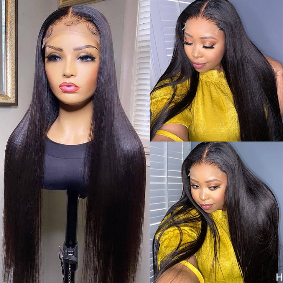 Pre Plucked Long Straight Hair Glueless 5x5 Transparent HD Lace Closure Wig Natural Black Human Hair Wig -Geeta Hair