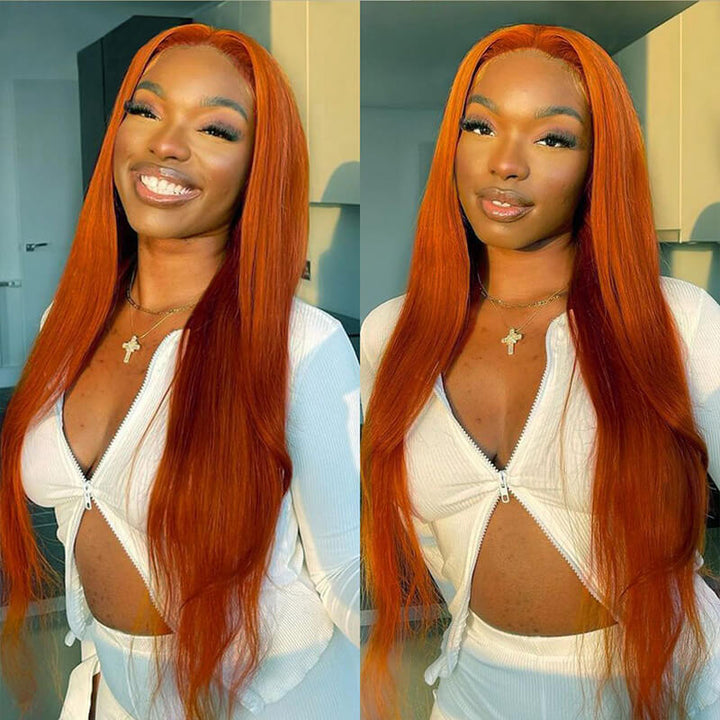 Ginger Color HD Lace Wig Glueless 13x4 Lace Front Wig Straight Hair 4x4 Lace Closure Wig 150% & 180% Density 100% Human Hair Wig-Geeta Hair