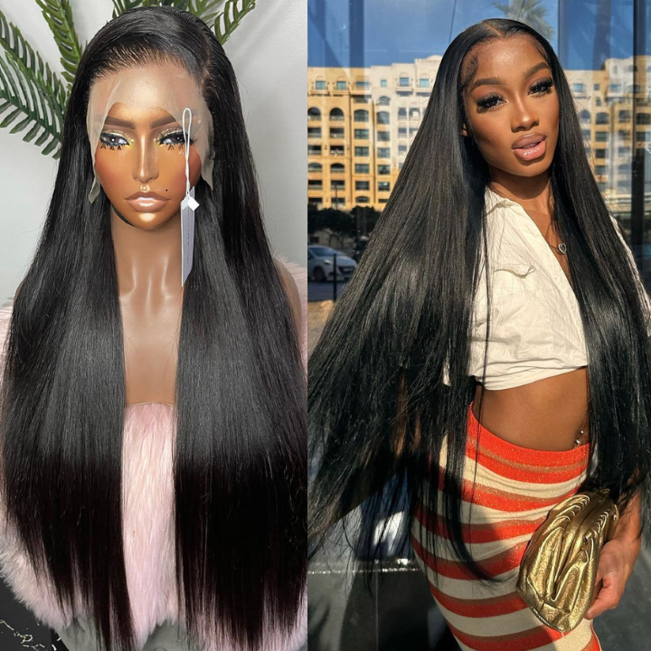 Long Straight Hair 13x4 HD Lace Front Wig Pre Plucked Natural Hairline 100% Virgin Human Hair Wigs - Geeta Hair