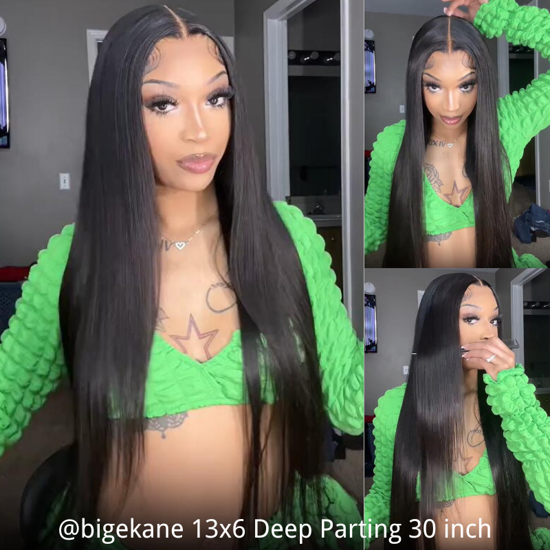 $199=30inch Pre Bleached 13x6 Straight Lace Front Wigs Human Hair 180% Density HD Transparent Glueless Wigs No Code Needed