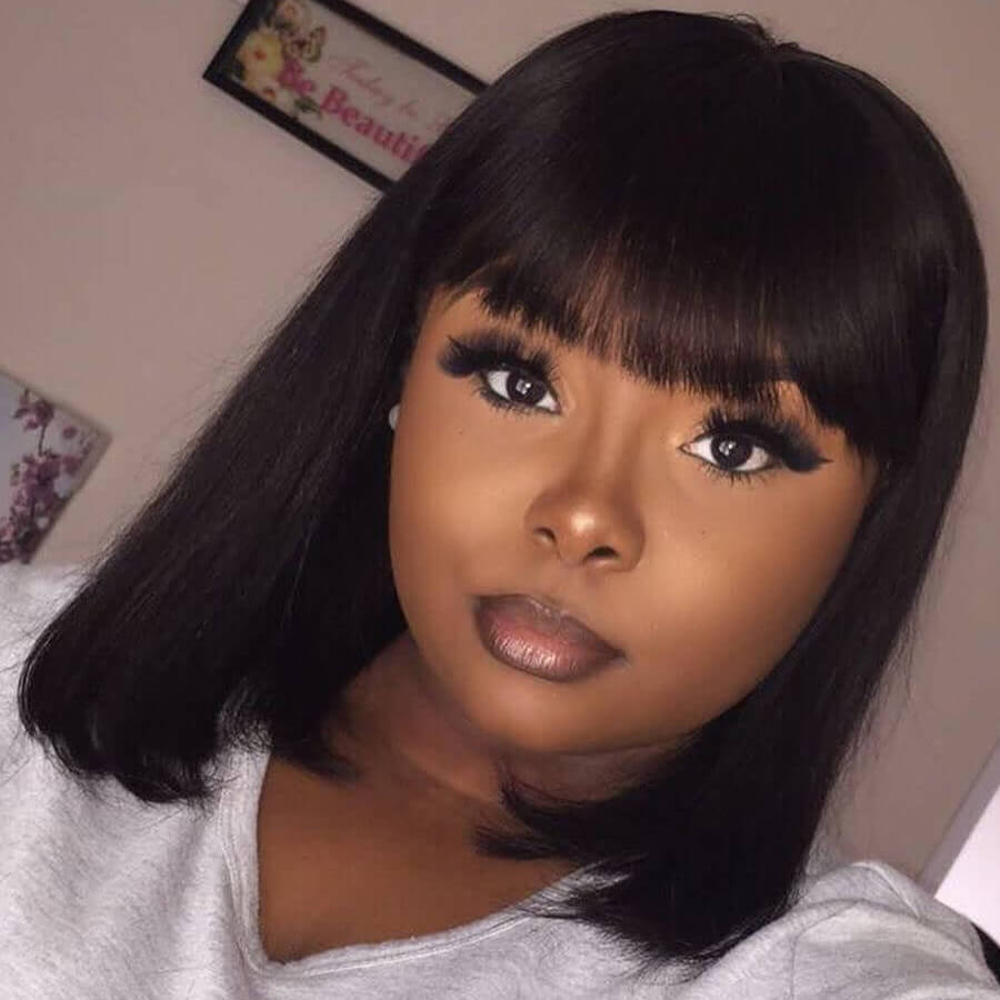 Bogo Sale: $99= 10" Bob Straight Wig With Bangs Natural Color + 10" Bob Straight Wig With Bangs Ombre Color