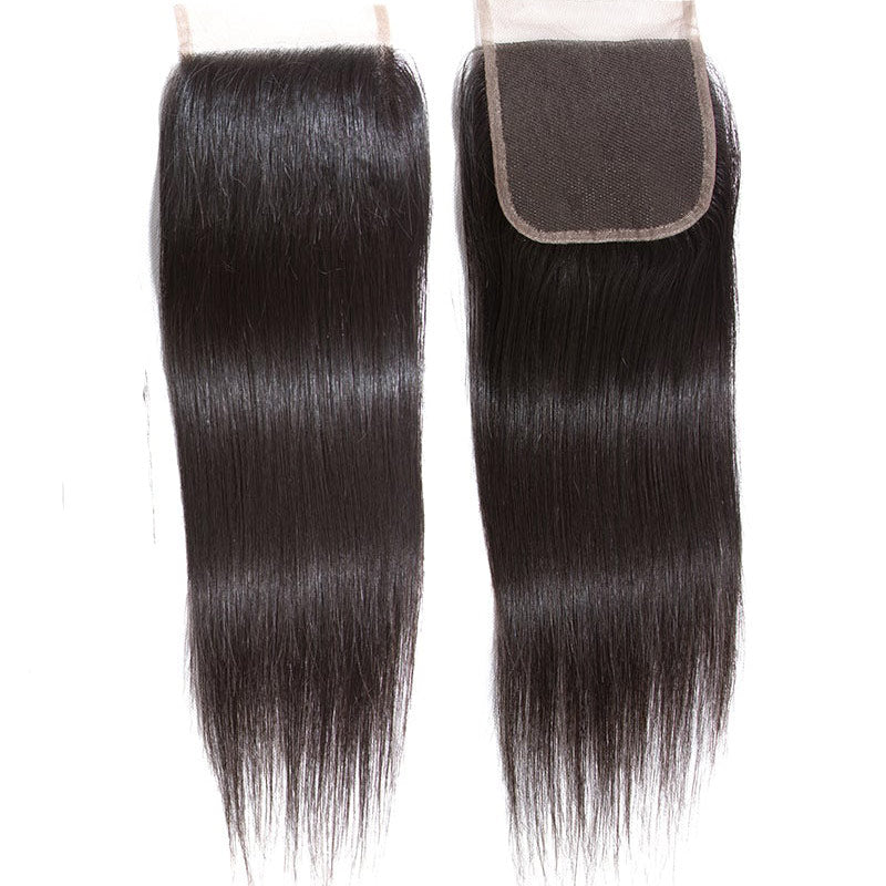GeetaHair Long Straight Hair 3 Bundles With 4x4 Lace Closure 100% Virgin Human Hair