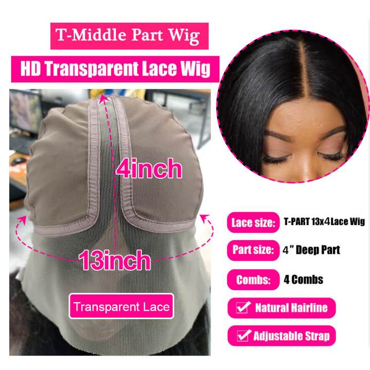 Natural Curly Hair T Part Lace Front Human Hair Wig Pre Plucked With Baby Hair-Geeta Hair