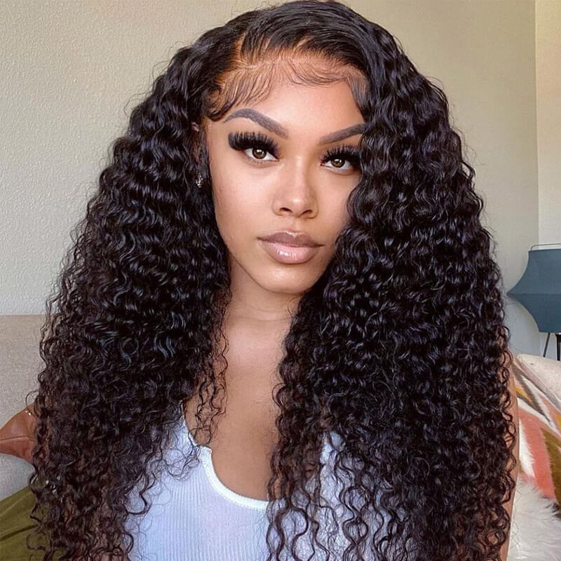 Natural Curly Hair T Part Lace Front Human Hair Wig Pre Plucked With Baby Hair-Geeta Hair